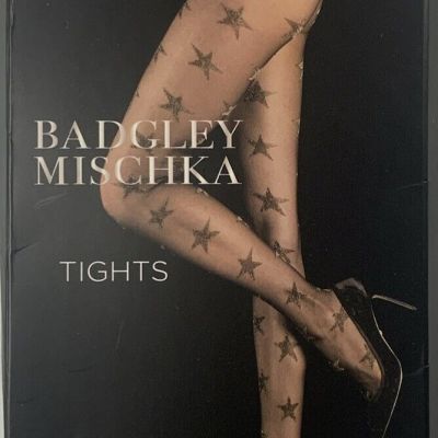 NEW Women’s BADGLEY MISCHKA Black Glitter Stars Tights Size S Nylon Spandex